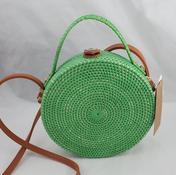 NWT Collection18 Round Ata Grass Rattan Corssbody - Picture 2 of 6